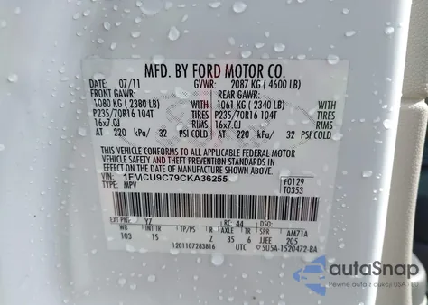 2012 Ford Escape Xls z USA, uszkodzony, nr VIN 1FMCU9C79CKA36255